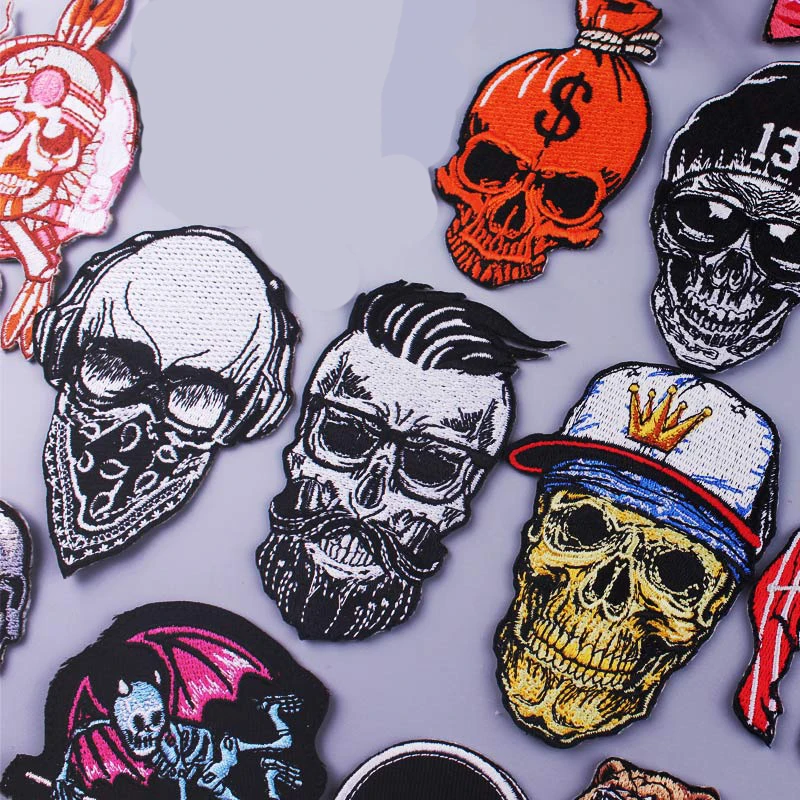 Punk/Skull Patch Iron On Patches On Clothes Embroidered Patches For Clothing Embroidery Patch Stickers Orangutan Applique Stripe