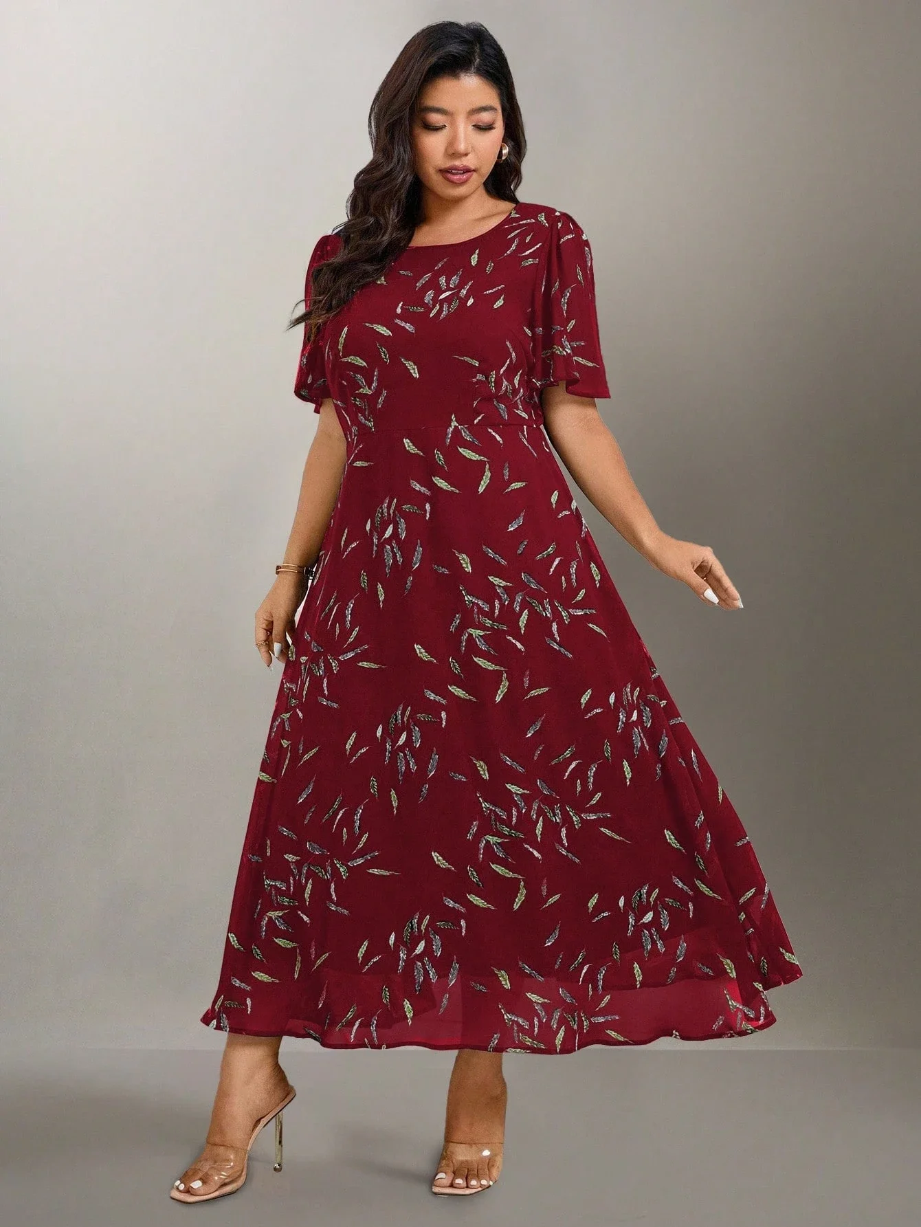 

Elegant Chiffon Printed A-Line Maxi Dress For Women Plus Size Vacation Spring Summer Formal