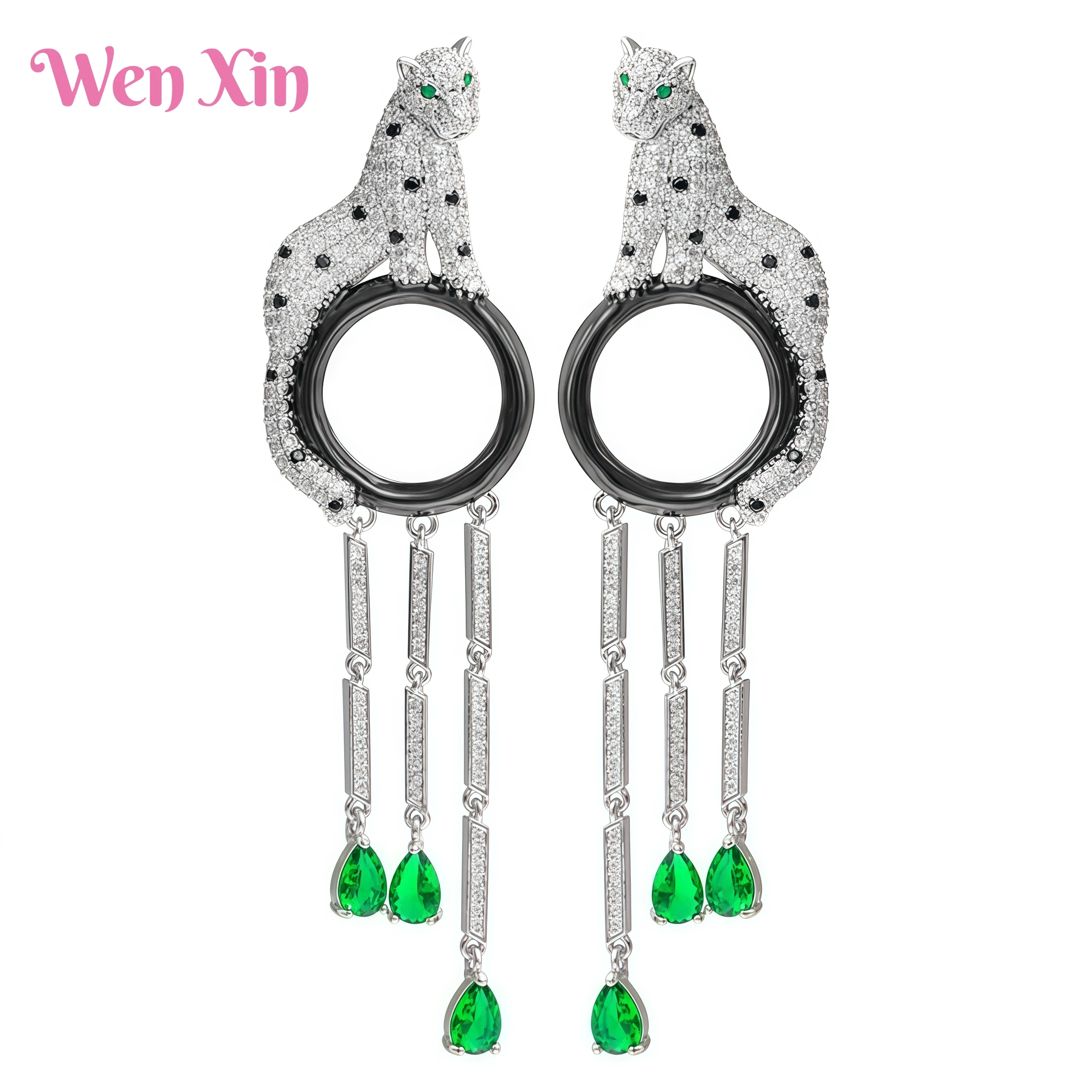 WENXIN Brand MUSHAN MCT Brand New Silver Needle Leopard Earrings With Hollowed Out Diamond Inlaid Zircon Earrings