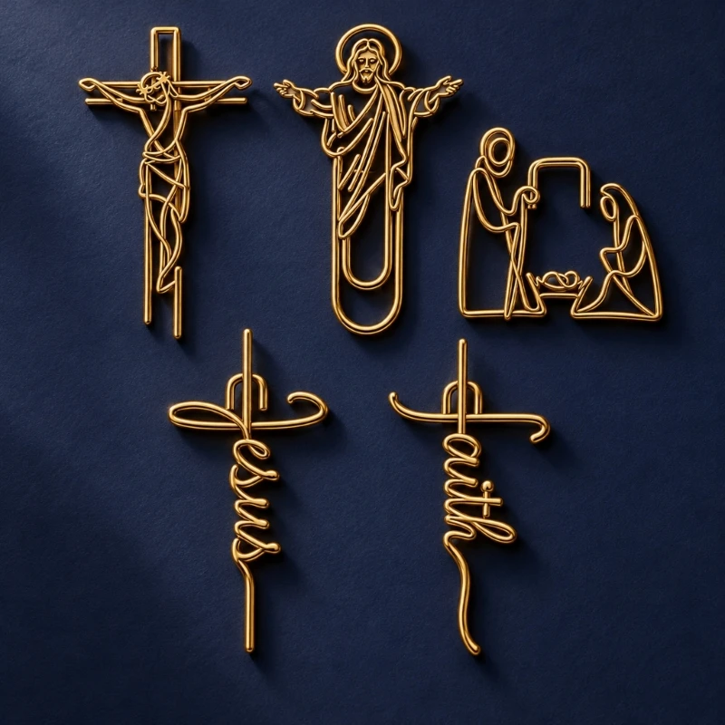 Decorative Iron Wire Page Marker Clips, 10 Metal Reading Markers with Christian Faith-Inspired Motifs for Bibles and F19E
