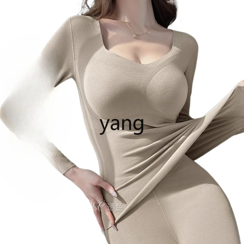

LMM German velvet thermal underwear women's with chest pads, velvet thick inner bottoming shirt, heating long johns set
