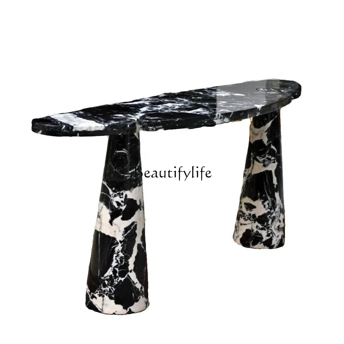 

French light luxury black natural marble entrance table entry living room luxury stone simple