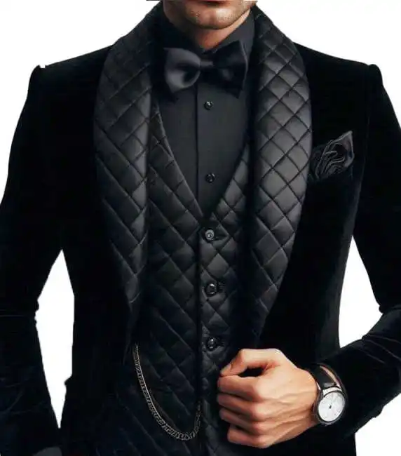 ショールラペルメンズスーツセット ハンサムベルベット ワンボタンタキシード グルームズマン ジャケットパンツ ツーピース フォーマルドレス カスタムメイド