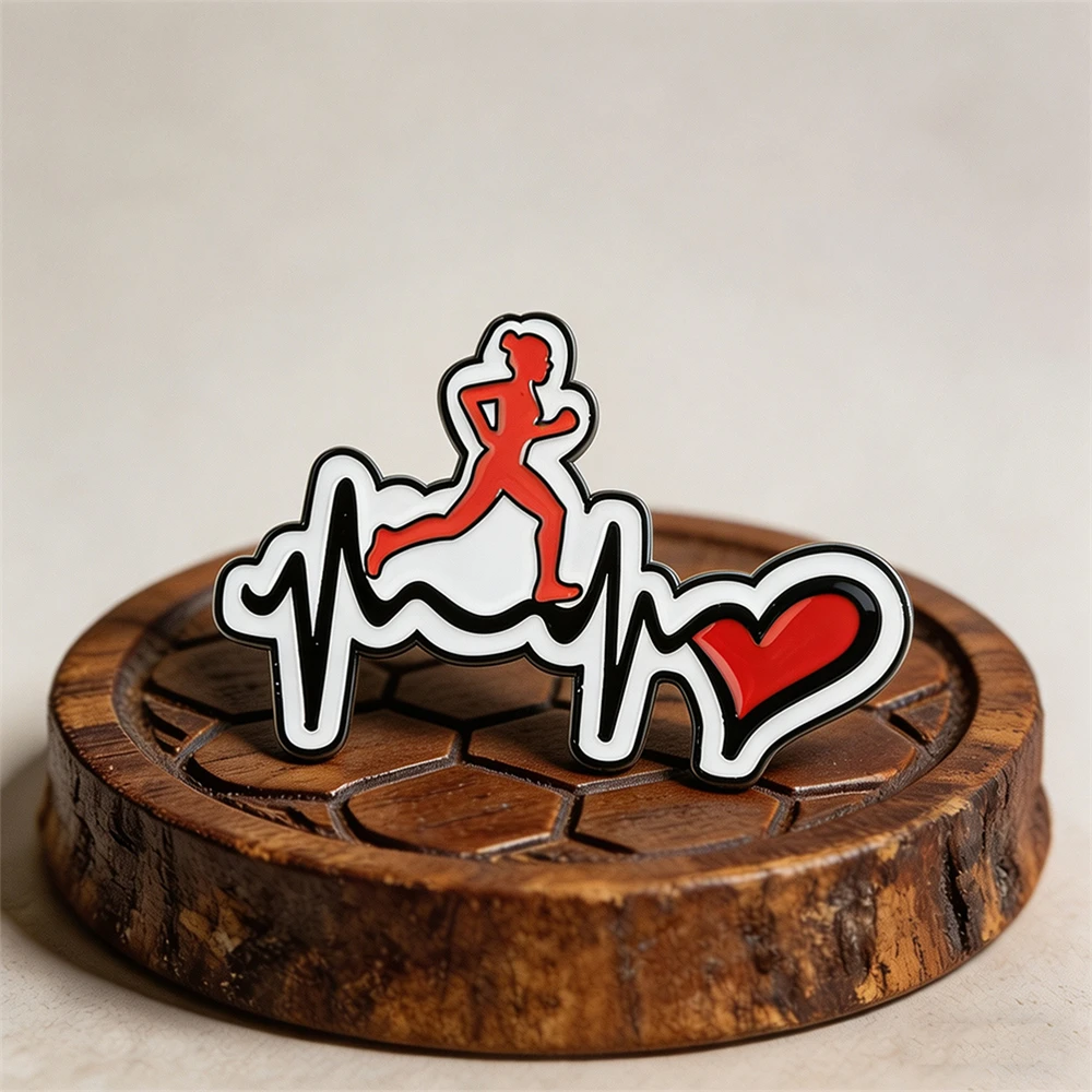 Cute Happy Run Enamel Brooch Heartbeat Runner Lapel Pin Sports Motivational Badge Backpack Clothes Accessories Gifts For Friends