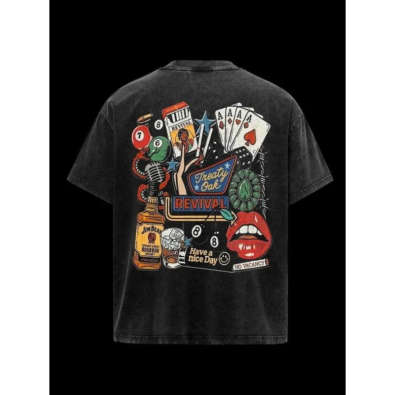 

Vintage Treaty Oak Revival Western Cotton T-Shirt, Graphic Denim Pattern, Casual Comfortable Fit, Men's & Women's Fall Winter To