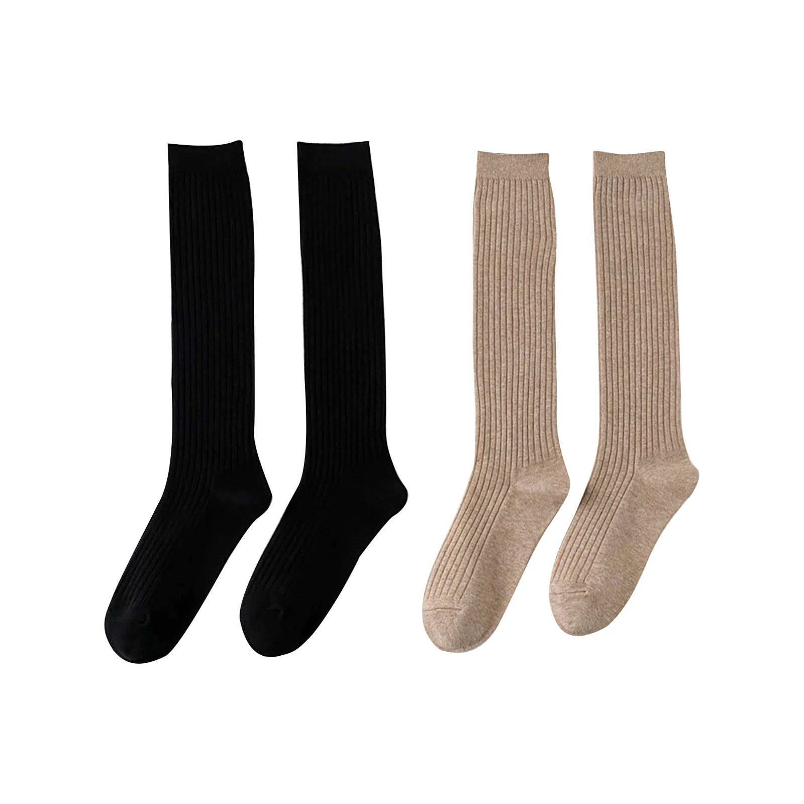 

Набор полосатых носков до икроножной части голени с двойной строчкой: по 1 паре каждого цвета — черный и овсяный.