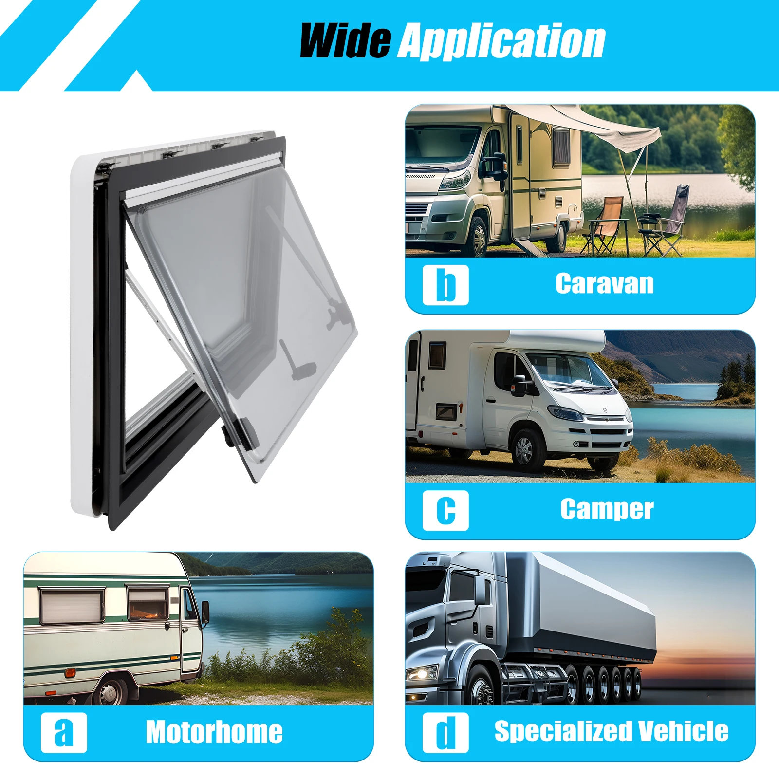 

900*500mm Caravan Extrapolated Ventilation Window Sliding Rv Caravan Camper Window Vent Skylight Adjustable W/ Blind Screen