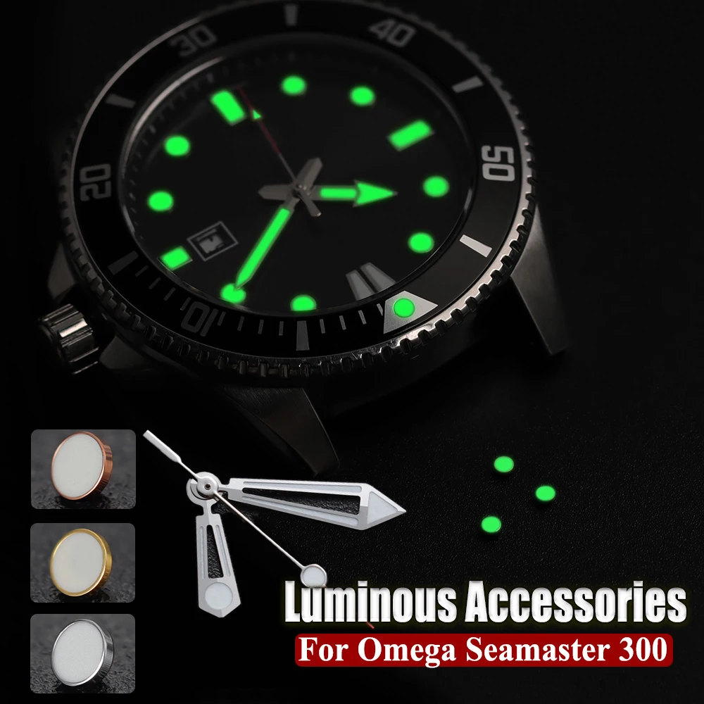 White Bead Green Lume Dot Bezel Insert 12 O’clock Marker for Omega Seamaster300 Replace Mechanical Accessory Luminous WatchHands