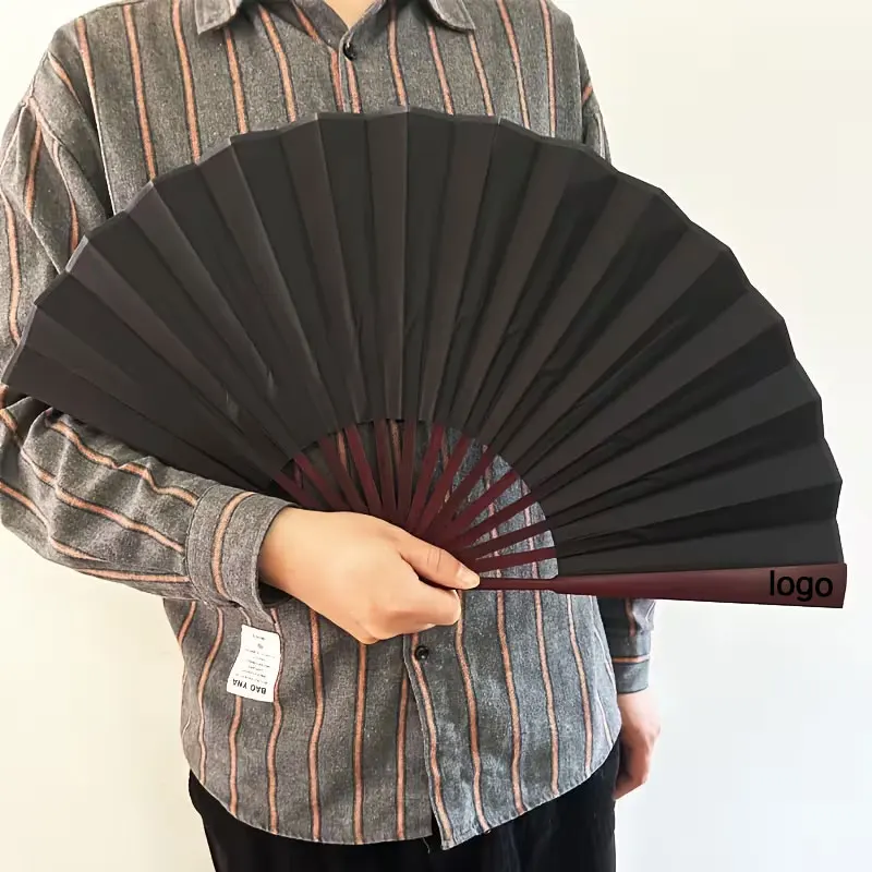 Traditional Style All-Bamboo Fan for Summer, Men's Fan, Chinese Style Fan, Portable Folding Silk Fan, Elegant Black Kung Fu Folding Fan for Men - Double-Sided Fabric, Wooden Frame, Artistic Design, Perfect Choice for Home Decoration, Office, and as a Gift for Father and Grandfather