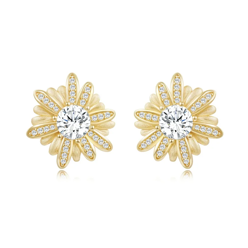 Fine Jewellery Women's Gift 1 Carat Brilliant Cut Moissanite White Enamel Color Hollow 925 Silver Small Daisy Stud Earrings GRA