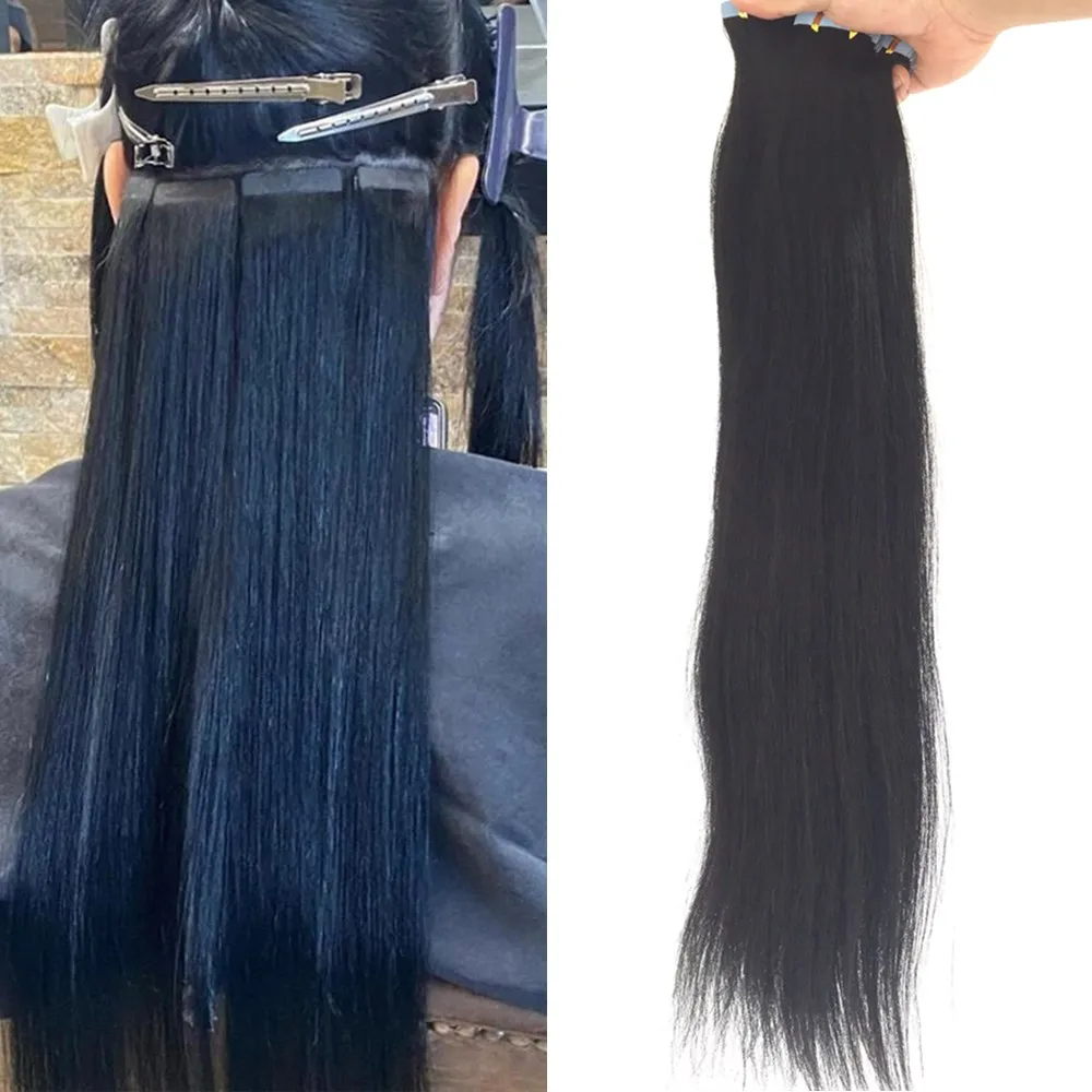 

14"-26" Natural Black Straight Human Hair Tape In Extensions 20 Pcs/1 Pack Black Tape Hair Extneisons For Women