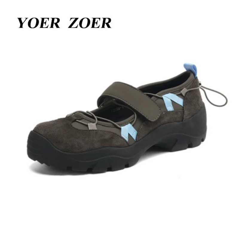 

Женская уличная модная обувь, походные ботинки Мэри Джейн на массивной подошве в стиле ретро с регулируемой липучкой, техническая одежда из натуральной кожи