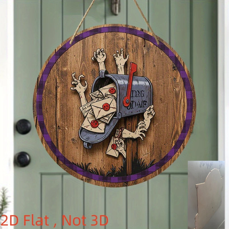 2D Flat, 2D Flat Vintage Halloween Decoration - Creepy Postman Zombie Hand with Mailbox Sign Farmhouse Wall Decor - Artificial/R