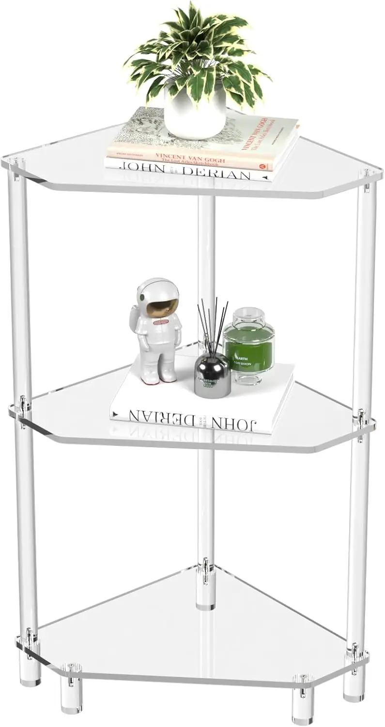 

Acrylic Corner Side Table - 3 Tier Triangle End Table - Small Side Table for Living Room, Bedroom, Bathroom 30x30x66cm