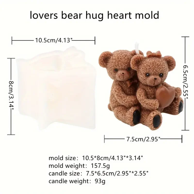 Silicone Molds Standing Bear, Lovers Bear Hugging Bear Mold, Cute Animal 3D Craft Art Silicone Candle Mold, Craft Molds DIY Hand