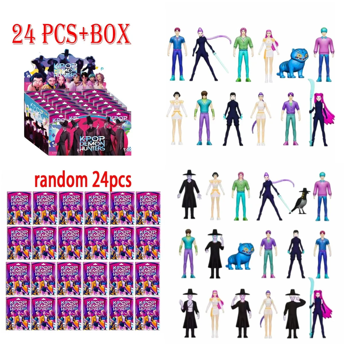 กล่องสุ่ม Kpop Demon Hunters 24 ชิ้น ของสะสม ตุ๊กตาตกแต่งโต๊ะรูปเสือ ของเล่นเด็ก ของขวัญวันฮาโลวีน