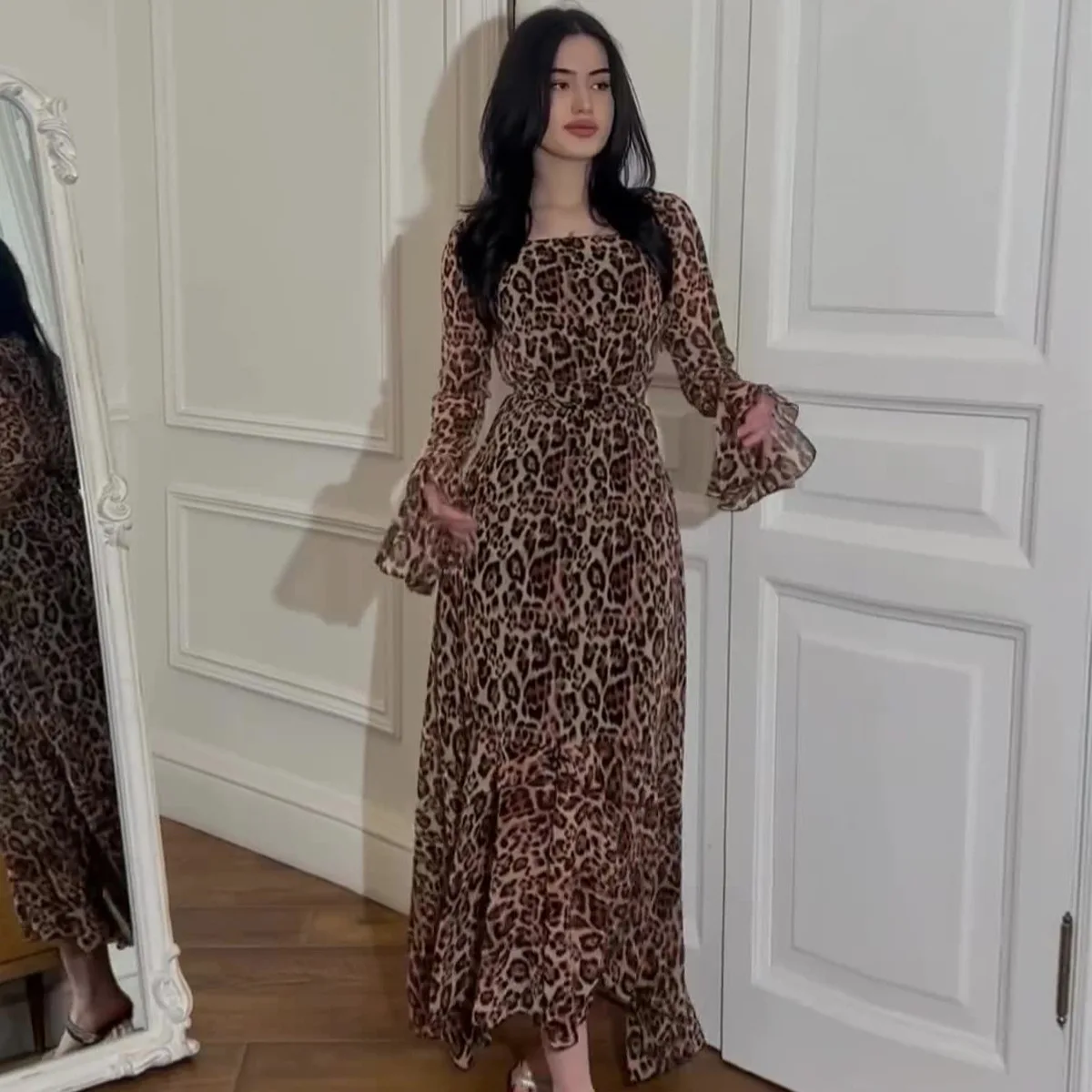 Le donne vestono abiti da festa Abaya musulmani con stampa leopardata Ramadan Jalabiya Dubai marocco Abaya caftano Islam arabo abito lungo Vestidos