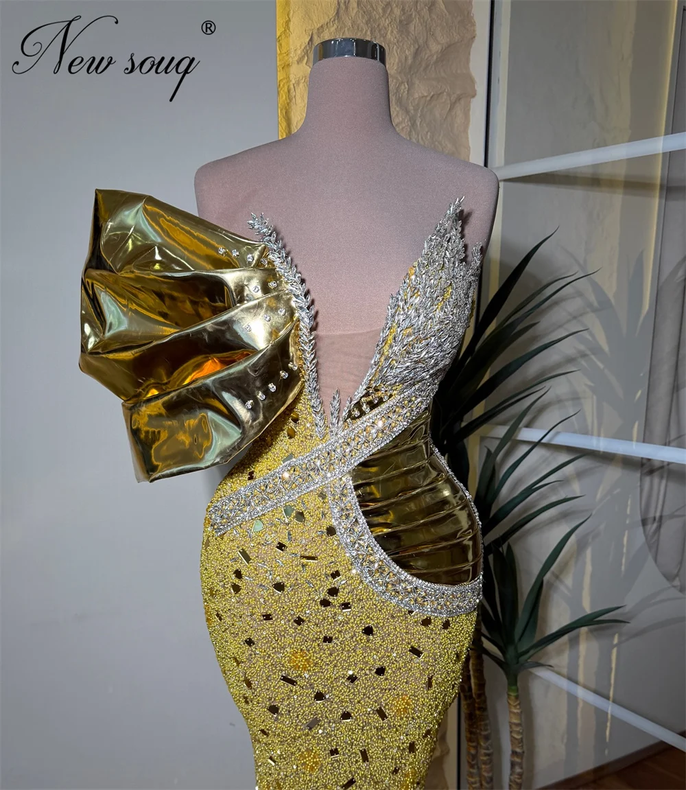 

Customized V Neck Mermaid Evening Dresses Elegant Beading Crystals Prom Dress Vestidos De Gala One Sholder Wedding Party Gowns