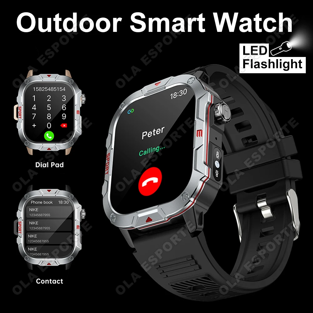

Outdoors Multi-function Sports Smart Watch 5ATM Waterproof Flashlight Bluetooth Call Men Smartwatch Heart Rate Sleep Monitoring