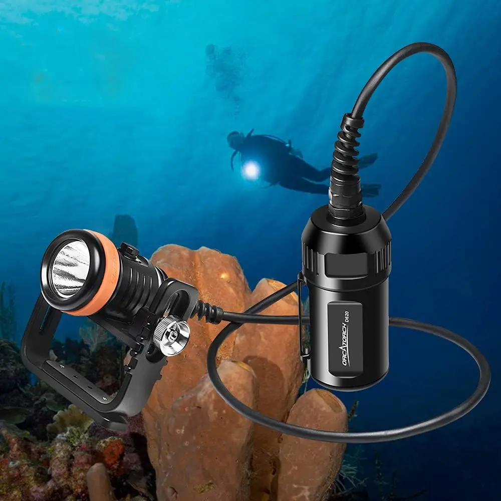 OrcaTorch D620 Powerful Scuba Diving Canister Diving Torch Light Rechargeable LED Lantern Primary Technical Diving Flashlight