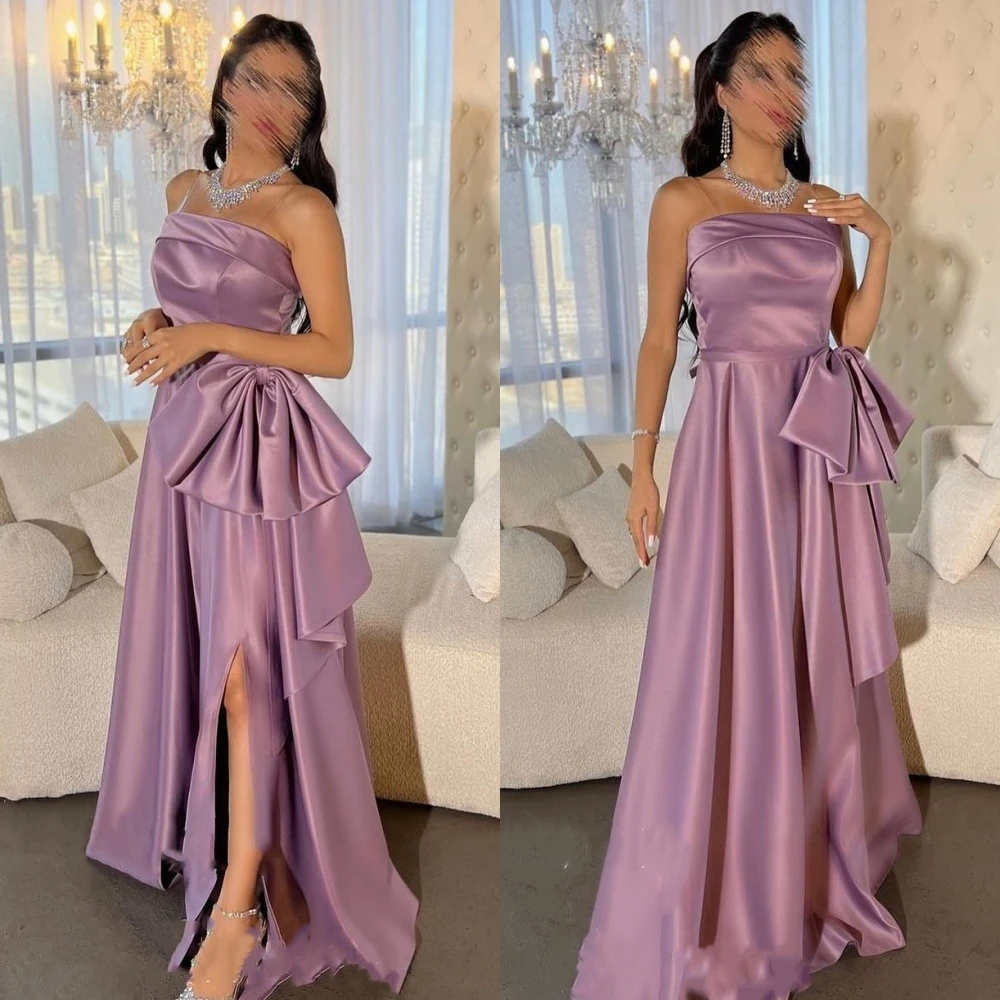 

Simple Sizes Available Strapless A-line Quinceanera Dresses Bows Draped Anke length Charmeuse Evening robes de soirée