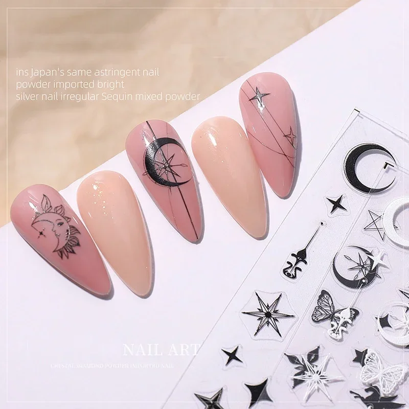 Star Moon Butterfly Divination Serpentine Line Black White Nail Stickers Self Adhesive Tender Creative Nail Art Nail Accessories