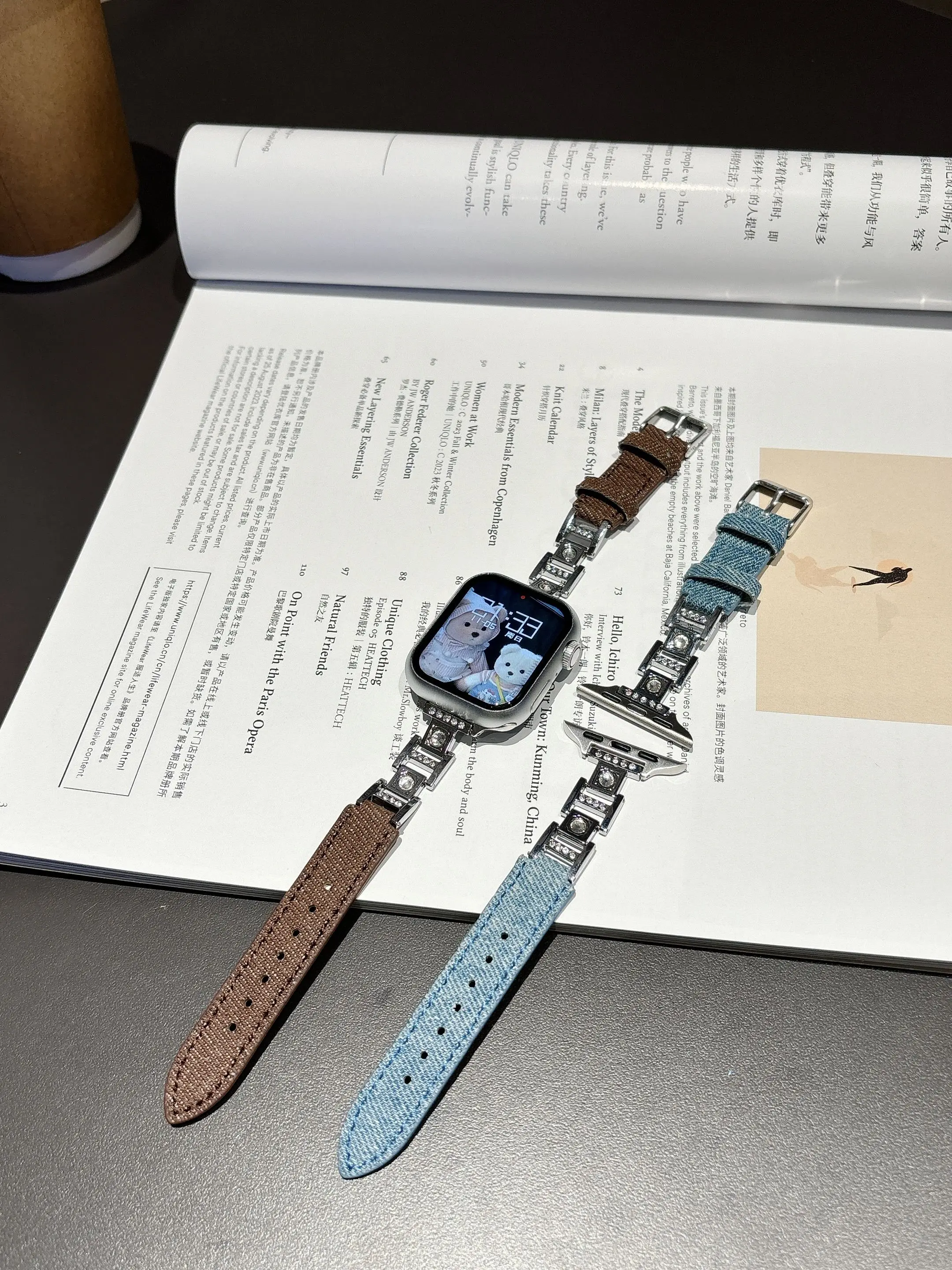 Pulsera de metal Haoshi con empalme de vaquero, compatible con correa iWatch de 38 mm, 40 mm, 41 mm, 42 mm, 44 mm, 45 mm y 49 mm, correa hecha a mano de moda