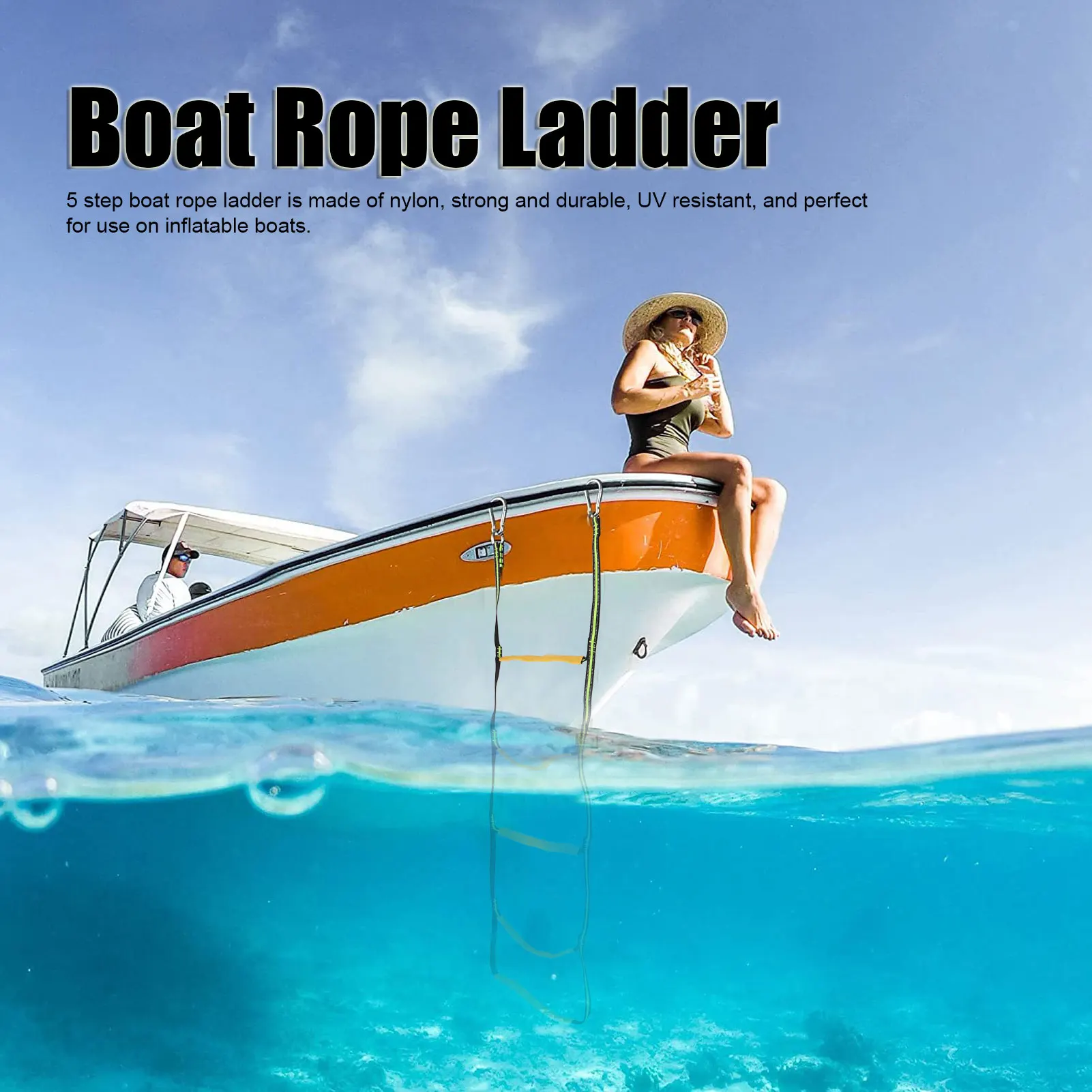 

Boat Rope Ladder Swim Rope Ladder Portable 5 Step Folding Marine Rope Ladder for Inflatable Boat Home Beauty Salon Swimming Pool
