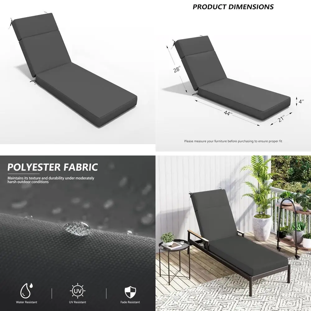 

Water-Resistant Outdoor Chaise Lounge Cushion, 72 Length x 21 Width x 4 Depth, High-Density Foam, Fade-Resistant for Durable Com