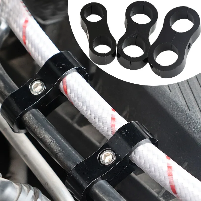 Car Modification Fuel Oil Brake Hose AN Line Clamp Set AN6 AN8 AN10 Double Hole Fuel Line Bracket Aluminum Alloy Black Clips