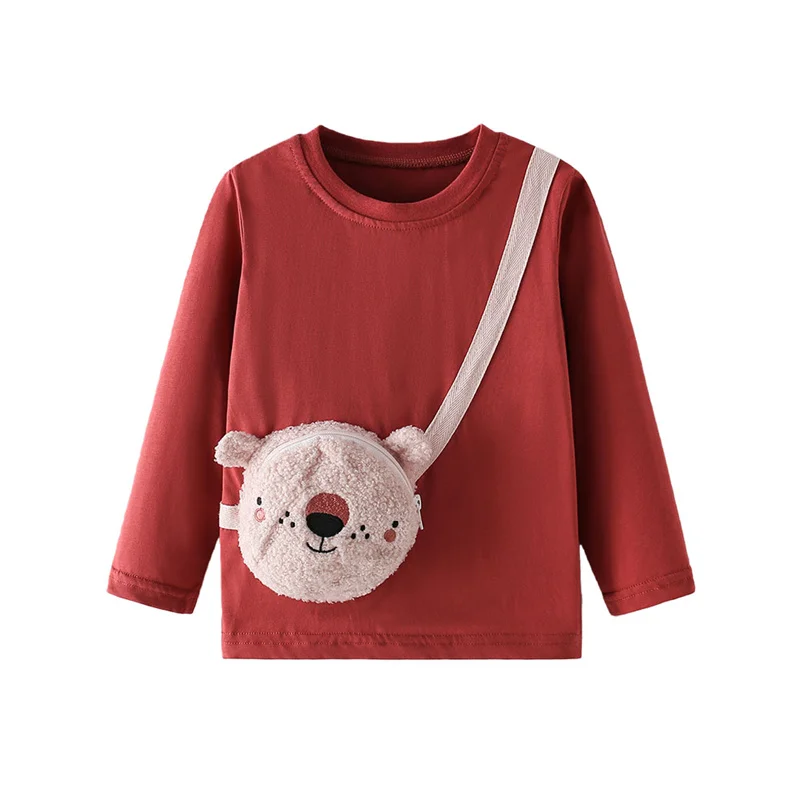 Jumping Meters Real Bear Bag Long Sleeve T-Shirt 3-8T Kids Autumn Spring Fashion Toddler Shirts Girls Boys Clothes