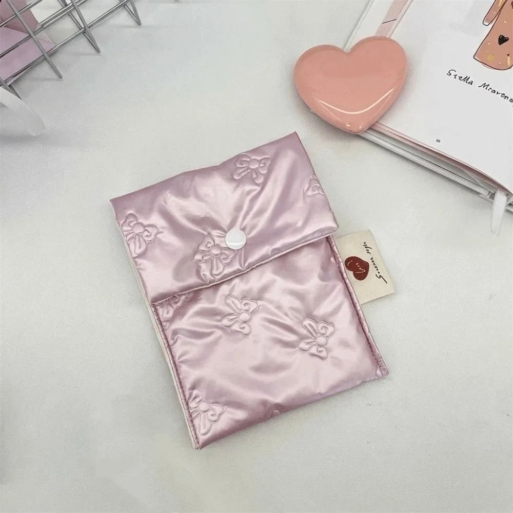 Large Capacity Sanitary Napkins Storage Bag Portable Multifunctional Cosmetic Bag PU Embossed Bow Travel Storage Bag