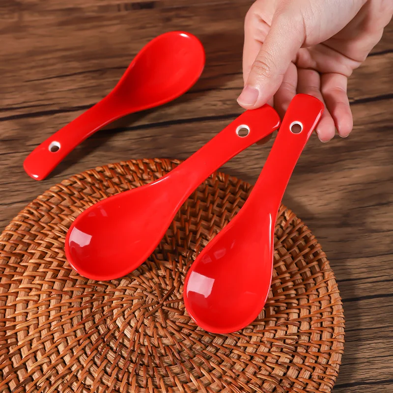 Creative Red Ceramic Soup Spoon Wedding Home Use Ceramic Spoon High Aesthetic Value Porridge Spoon Dessert Spoon Soup Ladle