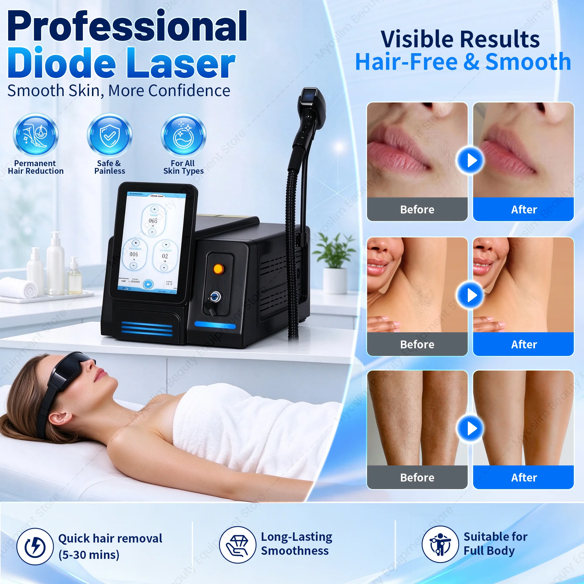 7000W Diode Laser Hair Removal Device 755 808 810 830 940 1064nm FAC Fast Axis Collimation Preignition Salon Beauty Machine