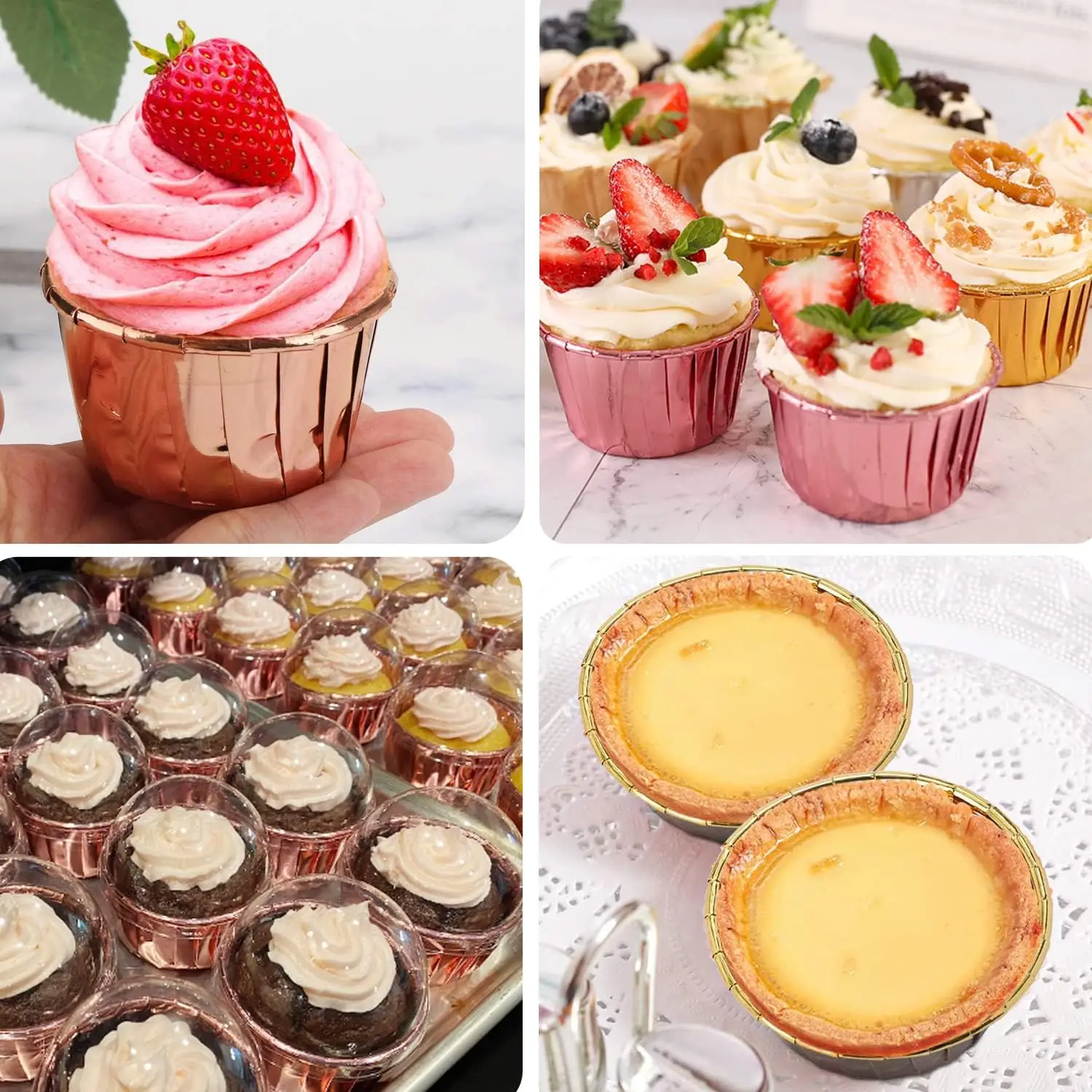 50sets Cupcake Liners with Dome Lids Spoon, Foil Baking Cups Muffin Liners, Disposable Cupcake Tins Cupcake Wrappers for Wedding