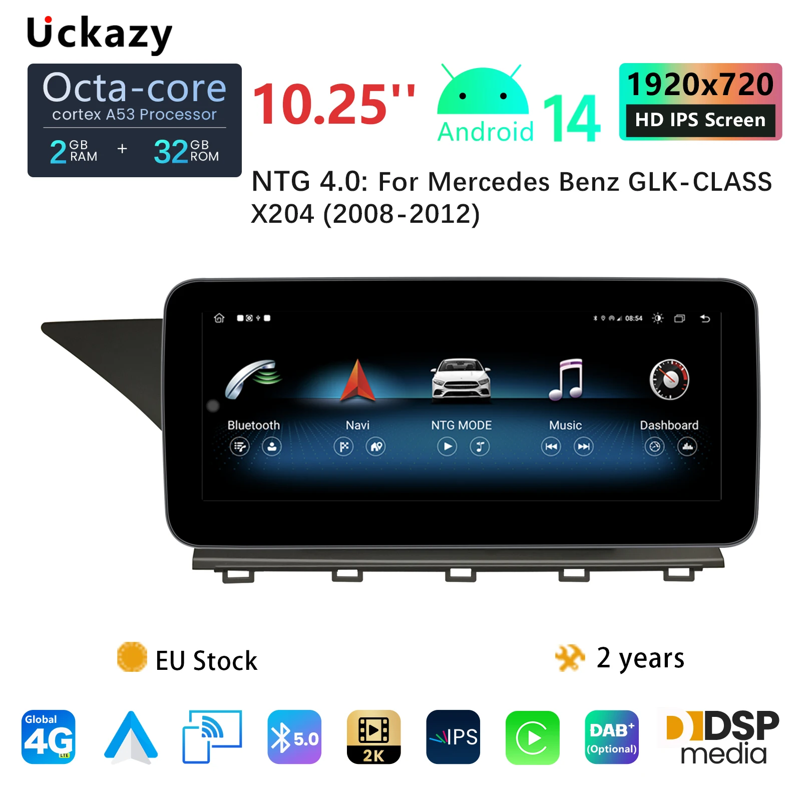 8 Core Wirleless Carplay Android 14 Car Multimedia Player for Mercedes Benz GLK Class X204 2008-2012 Radio Stereo GPS Navigation