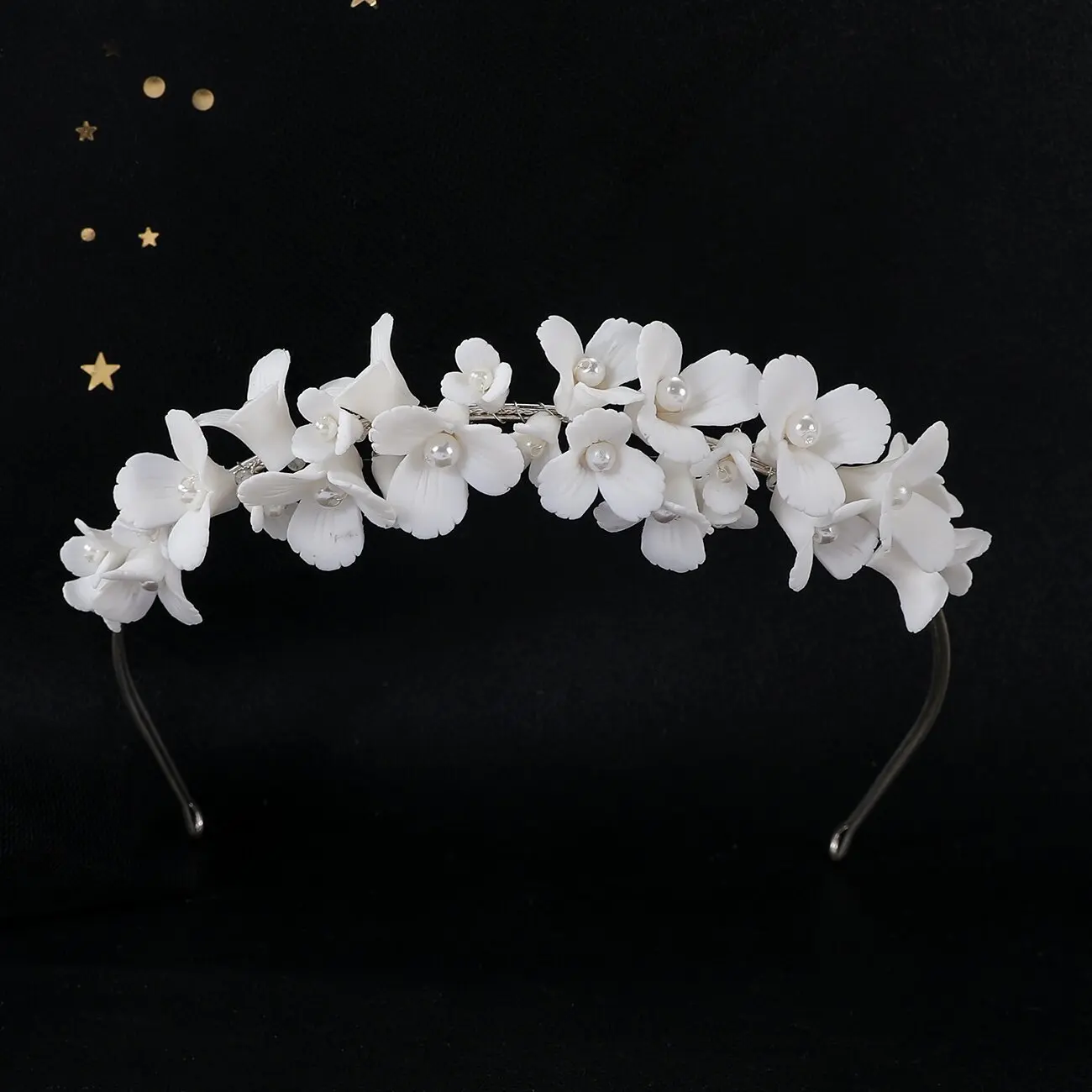 

SLBRIDAL Handmade Crystal Rhinestones Pearls Ceramic Flower Bridal Tiara Wedding Bridesmaids Party Crown Women Girl Hair Jewelry