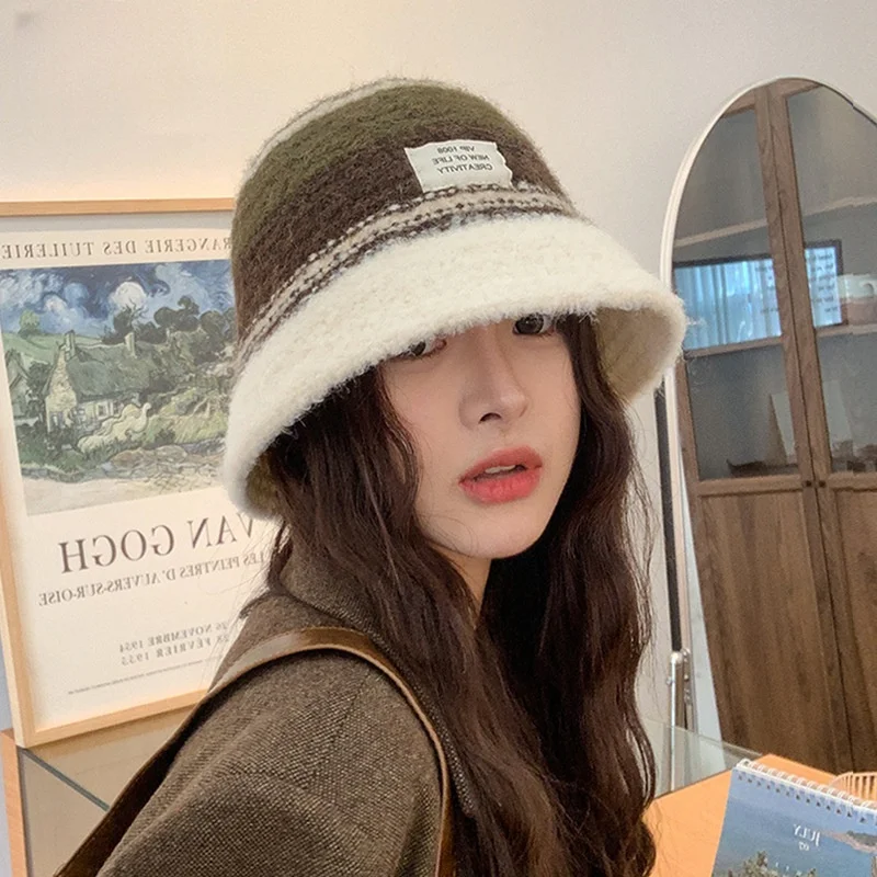 

Autumn Winter Knitted Fisherman's Hat Sweet Dopamine Woolen Basin Hat Retro Temperament Versatile Show Face Beanie Women's Warm