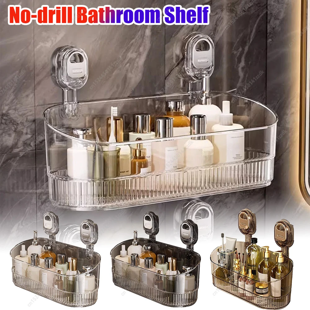 Glacier Pattern Bathroom Shelf Suction Cup Wall Mount Corner Storage Shelves Shampoo Holder Cosmetic Rack Shower Drain Basket Ba