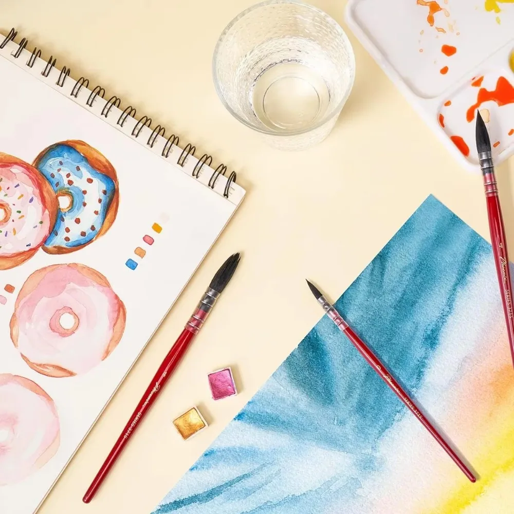 مجموعة فرش ألوان مائية خفيفة الأطياف مجموعة فرش طلاء شعر السنجاب الاصطناعية للفنانين البالغين المتناوبين فرشاة ممسحة مستديرة مدببة