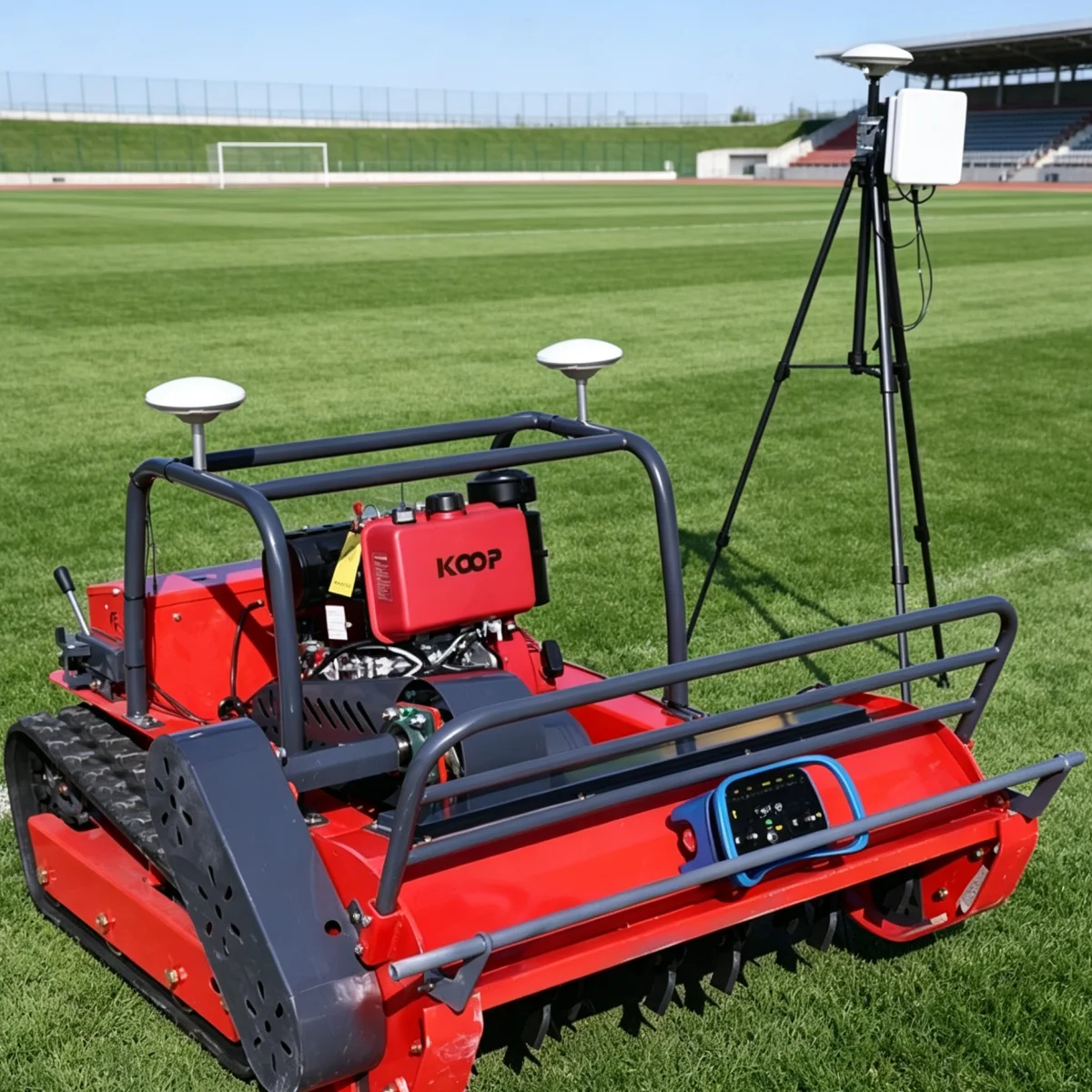 Robot tondeuse à chenilles tout-terrain personnalisé avec télécommande GPS, zéro-turn, moteur quatre temps et hauteur de coupe réglable