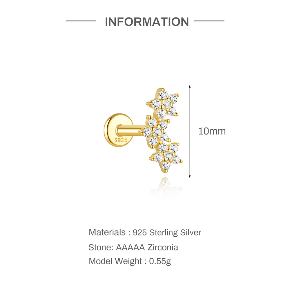AIDE 925 Sterling Silber Fünfblättrige Blume Pferdeaugen CA Zirkon für Damen Knorpel Helix Flachrücken Piercing Ohrring Party Geschenke – Detail 22