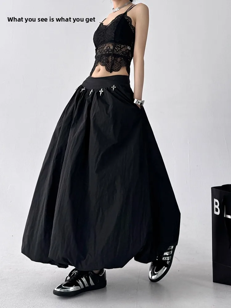 

2025 Summer Design High Waist Puffy Flower Bud f Skirt Women's Sli Slimming Versatile Hip Covering Wide Long Skirt