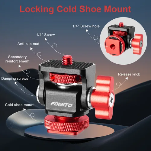 Imagen 2 del producto FOMITO Mini soporte para Monitor cabeza de trípode aleación de aluminio zapata fría tornillo 1/4 para montaje cámara Monitor teléfono luces de Flash LED