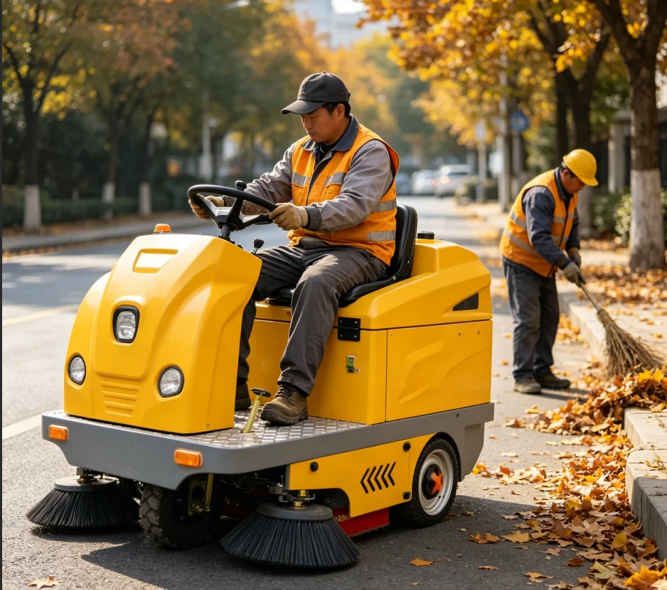 

Driving Industrial Sweeper Factory Workshop Road Electric Sweeper Three wheels Spray Dust Suction Bilateral Brush Cleaning
