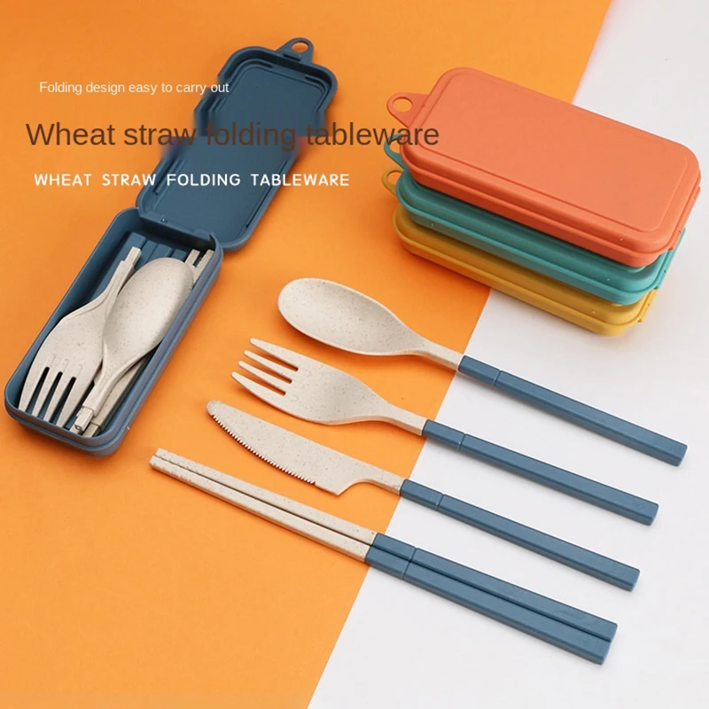 

Portable Tableware Set Wheat Straw Dinnerware Knife Fork Spoon Chopsticks Detachable Camping Tableware Set Picnic Cutlery Set