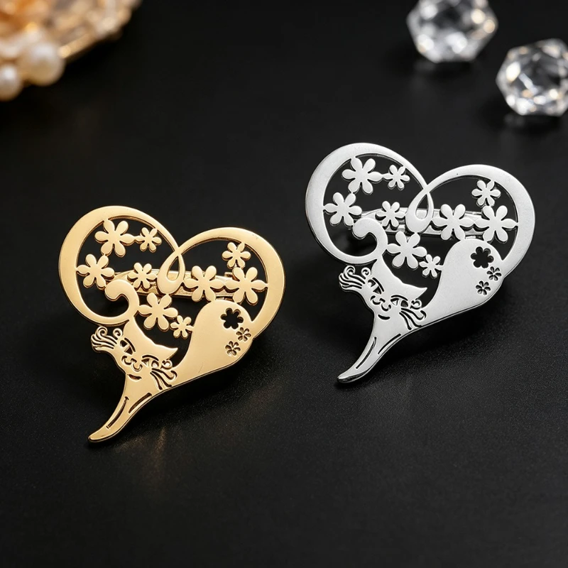 New Fashion Minimalist Luxury Stainless Steel Heart Brooch Pins Badges For DIY Clothing Bags Hat Scarf T-shirt Jeans Decoration