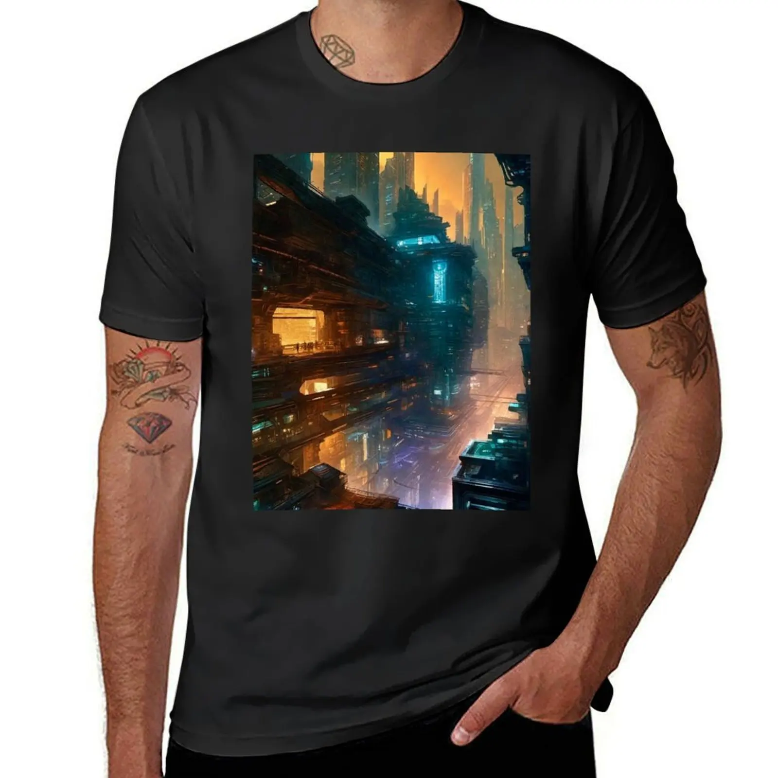 

Cyber City Downtown View - Surreal Sci Fi Art concept T-Shirt cute clothes aesthetic clothes mens clothing