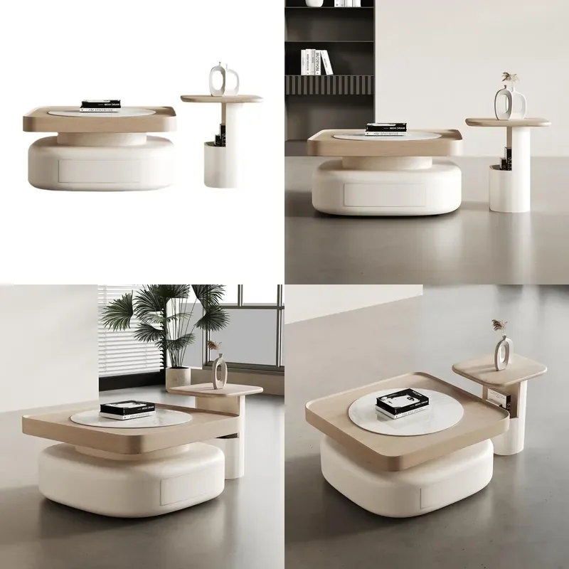 Modern Square Sintered Stone Coffee Table Log Color Minimalist Japanese Style Living Room Furniture for Small Apartment