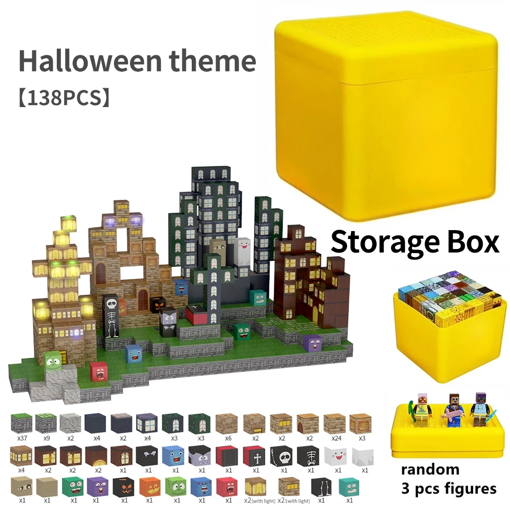 ハロウィーンをテーマにしたライト付き磁気ビルディングブロック DIY おもちゃ ホリデーショッピング用ギフト